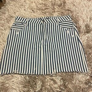 FACTORIE High‎ Waisted White & Blue Striped Jean Skirt
